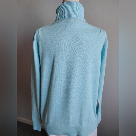 Lands' End Lightweight Cotton Turtleneck Sweater Tiffany Blue Classic Size XL - Picture 8 of 14